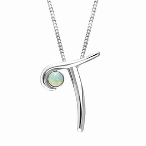 Sterling Silver Opal Love Letters Initial T Necklace