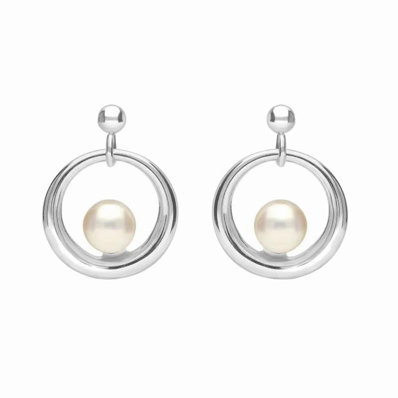 Sterling Silver Pearl Circle Stud Earrings D