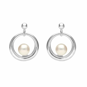 Sterling Silver Pearl Circle Stud Earrings D