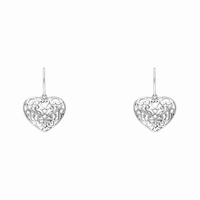 Sterling Silver Pierced Heart Hook Drop Earrings
