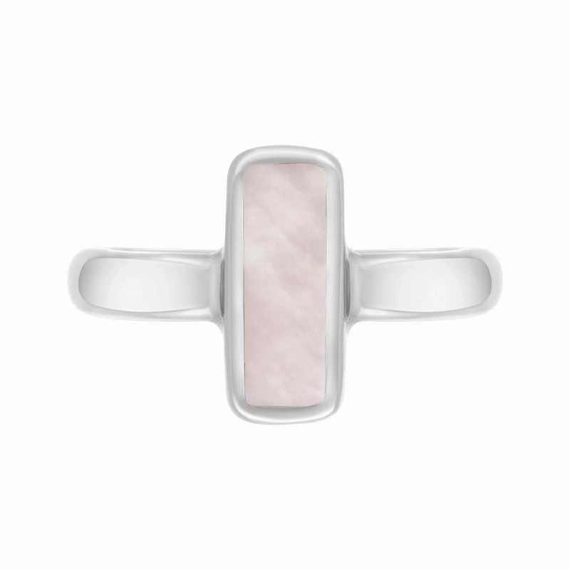 Sterling Silver Pink Mother of Pearl Slim Oblong Ring