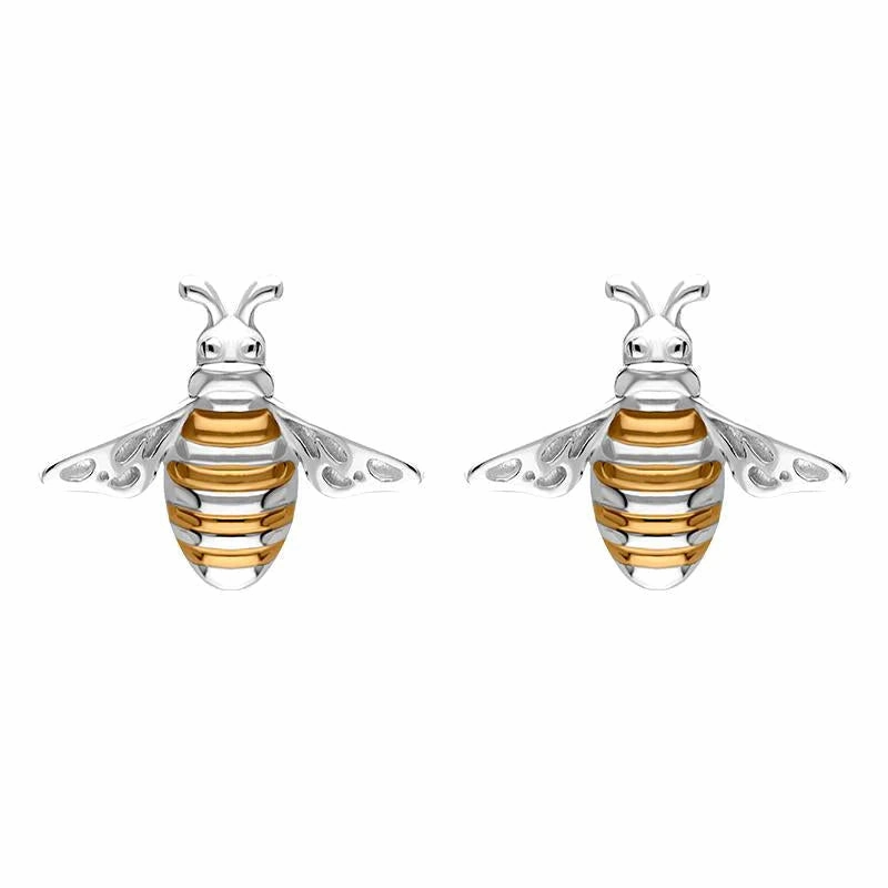 Sterling Silver Rose Gold Plated Bee Stud Earrings