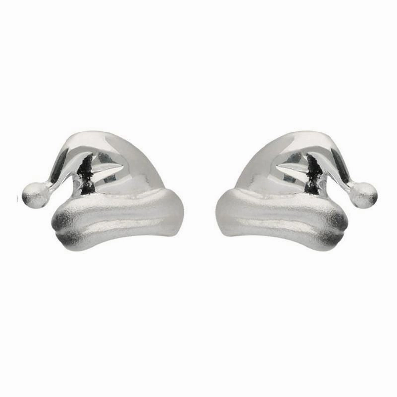 Sterling Silver Santa Hat Stud Earrings