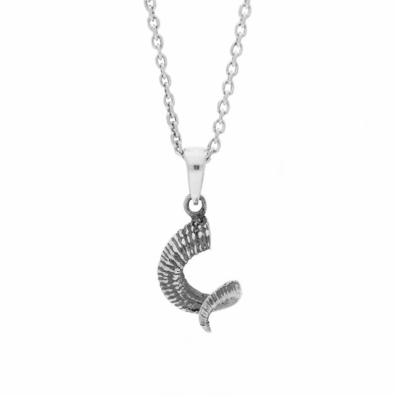 Sterling Silver Small Krampus Horn Pendant Necklace