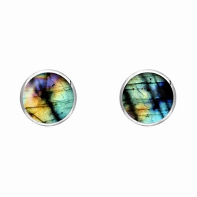 Sterling Silver Spectrolite 5mm Classic Small Round Stud Earrings