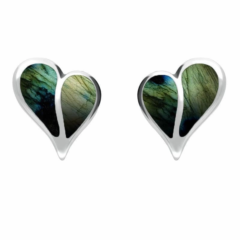 Sterling Silver Spectrolite Split Heart Stud Earrings
