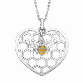 Sterling Silver Swarovski Crystal Style & Fashion Bee in Beehive Heart Necklace