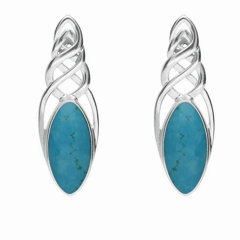 Sterling Silver Turquise Celtic Long Marquise Stud Earrings