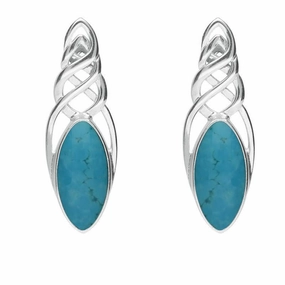 Sterling Silver Turquise Celtic Long Marquise Stud Earrings