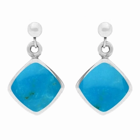 Sterling Silver Turquoise Cushion Drop Earrings