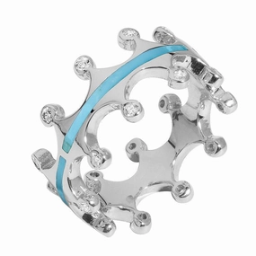 Sterling Silver Turquoise Diamond Tiara Double Band Ring