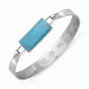 Sterling Silver Turquoise Hallmark Wide Oblong Bangle