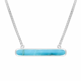 Sterling Silver Turquoise Lineaire Oval Pendant Necklace