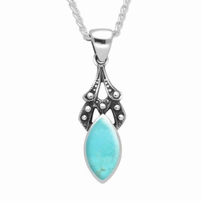 Sterling Silver Turquoise Marquise Drop Necklace