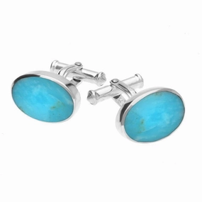 Sterling Silver Turquoise Oval Cushion Cufflinks