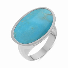 Sterling Silver Turquoise Oval Statement Ring D