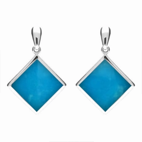 Sterling Silver Turquoise Rhombus Drop Earrings