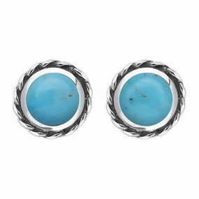 Sterling Silver Turquoise Round Twist Edge Stud Earrings