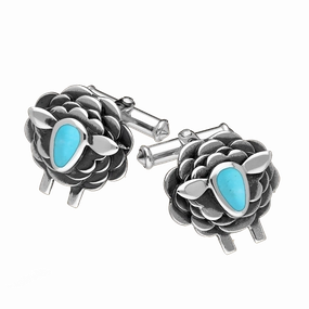 Sterling Silver Turquoise Sheep Cufflinks