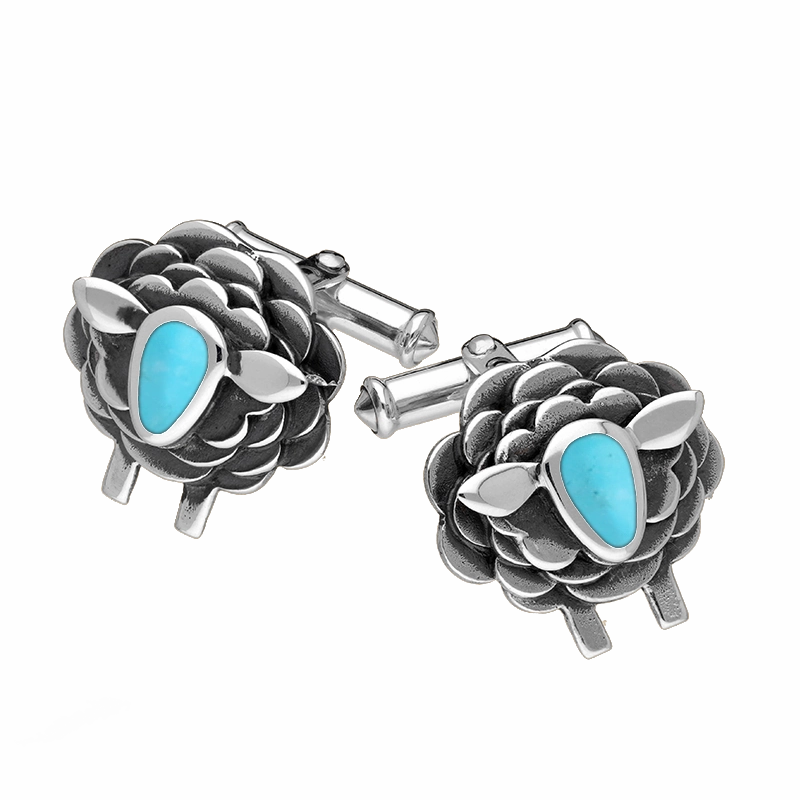 Sterling Silver Turquoise Sheep Cufflinks