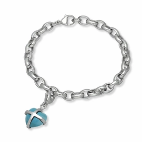Sterling Silver Turquoise Small Cross Heart Charm Bracelet