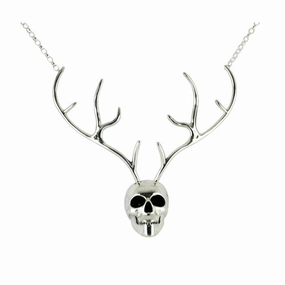 Sterling Silver Unique Antler Skull Necklace