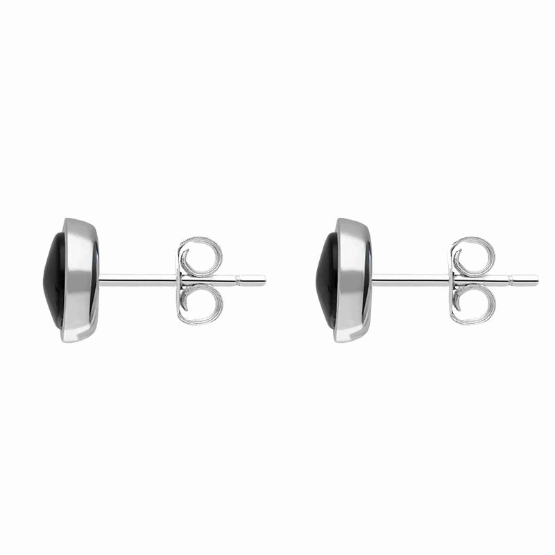 Sterling Silver Whitby Jet 8mm Round Stud Earrings