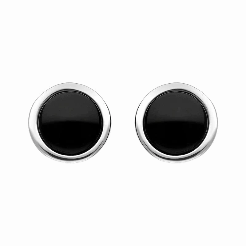 Sterling Silver Whitby Jet 8mm Round Stud Earrings