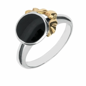 Sterling Silver Whitby Jet 9ct Yellow Gold Small Bat Ring