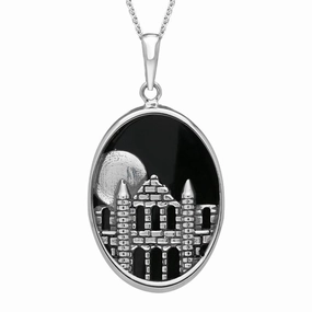 Sterling Silver Whitby Jet Abbey Moon Oval Necklace