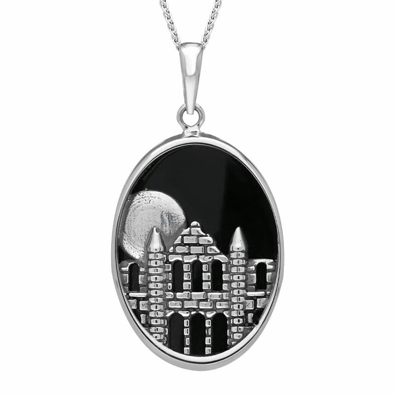 Sterling Silver Whitby Jet Abbey Moon Oval Necklace