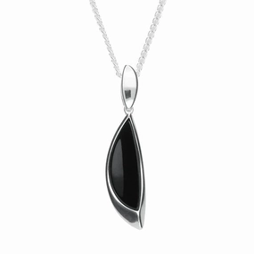 Sterling Silver Whitby Jet Abstract Pear Drop Necklace