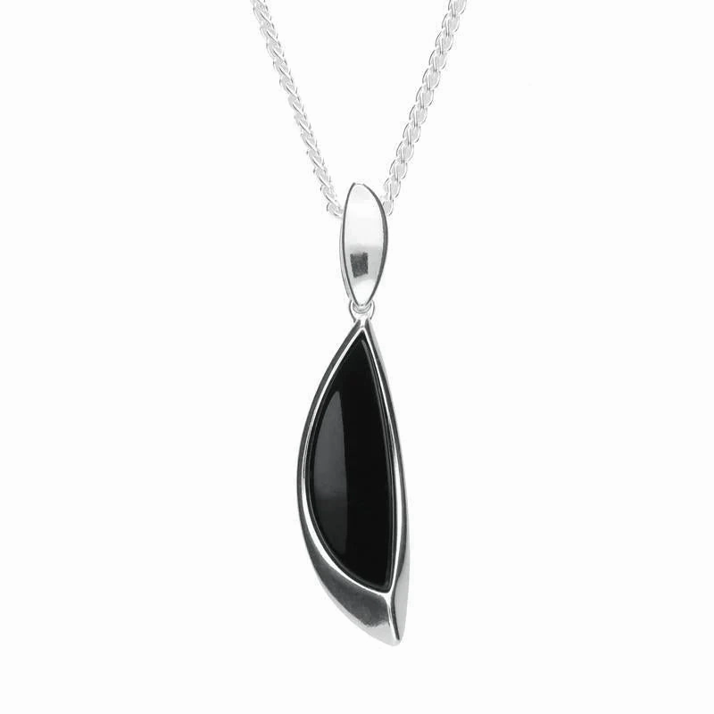 Sterling Silver Whitby Jet Abstract Pear Drop Necklace