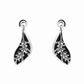 Sterling Silver Whitby Jet Acanthus Leaf Drop Earrings