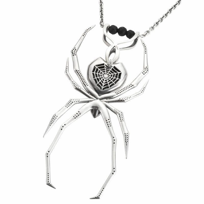 Sterling Silver Whitby Jet and Marcasite Gothic Spider Necklace