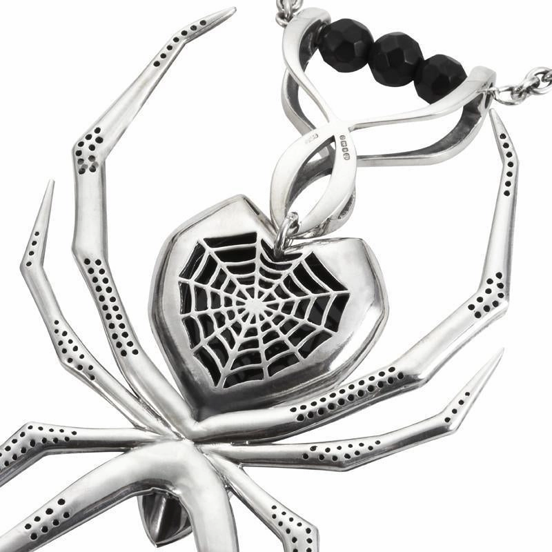 Sterling Silver Whitby Jet and Marcasite Gothic Spider Necklace