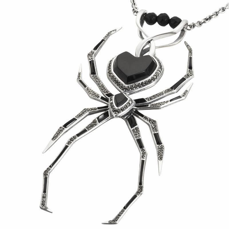 Sterling Silver Whitby Jet and Marcasite Gothic Spider Necklace