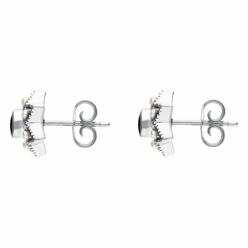 Sterling Silver Whitby Jet and Pearl Six Point Star Stud Earrings D