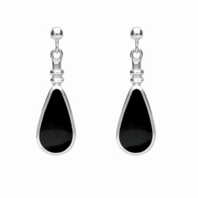 Sterling Silver Whitby Jet Bottle Top Pear Drop Earrings