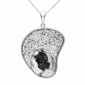 Sterling Silver Whitby Jet Carved Frog On Leaf Necklace