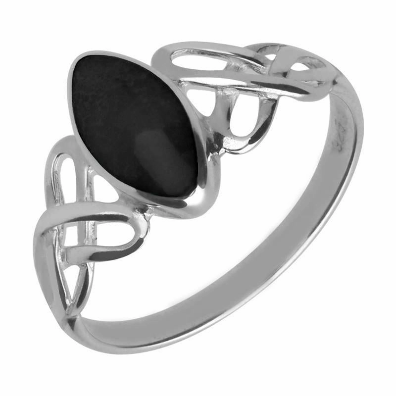 Sterling Silver Whitby Jet Celtic Marquise Piece Set