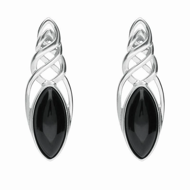Sterling Silver Whitby Jet Celtic Marquise Piece Set