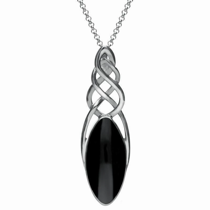 Sterling Silver Whitby Jet Celtic Marquise Piece Set