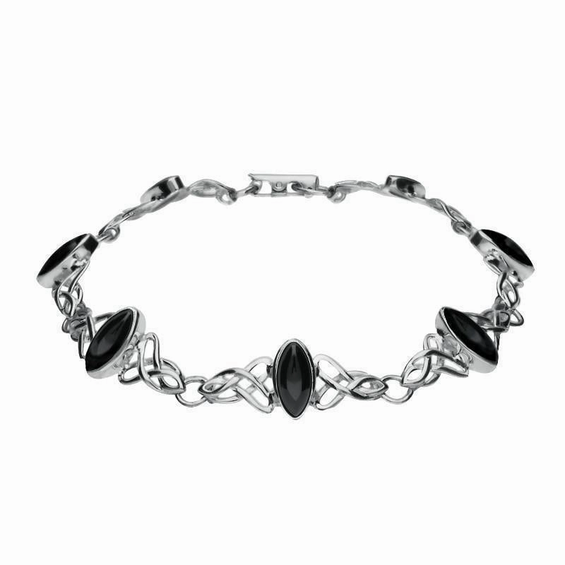 Sterling Silver Whitby Jet Celtic Marquise Piece Set