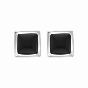 Sterling Silver Whitby Jet Concave Stud Earrings D