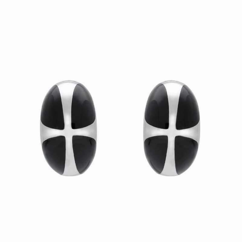 Sterling Silver Whitby Jet Cross Dome Stud Earrings