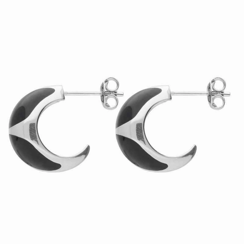 Sterling Silver Whitby Jet Cross Dome Stud Earrings