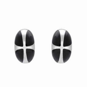 Sterling Silver Whitby Jet Cross Dome Stud Earrings