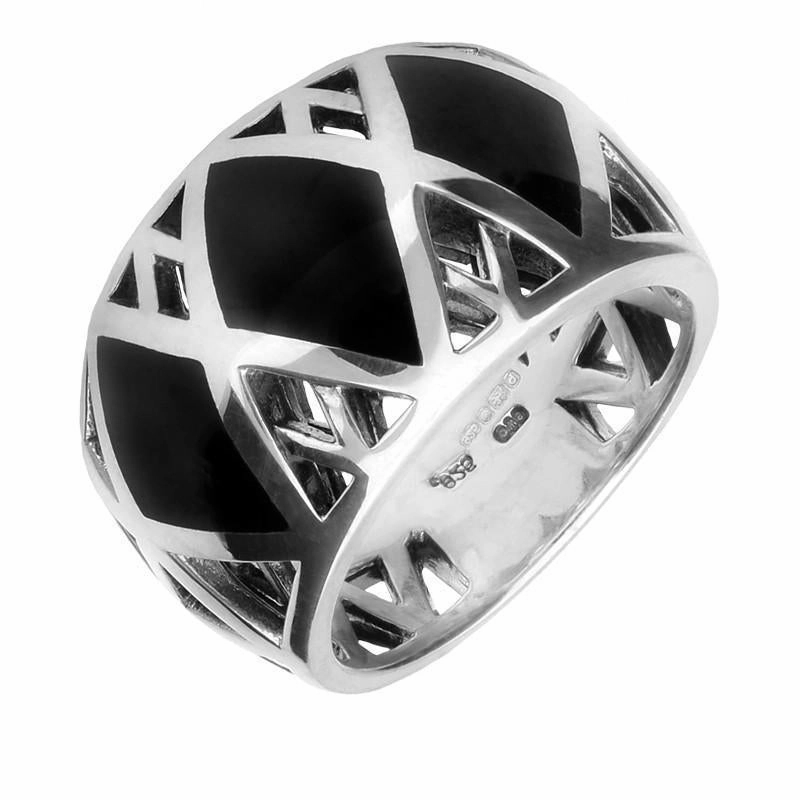 Sterling Silver Whitby Jet Curved Crossover Four Piece Set