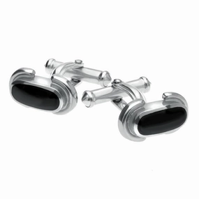 Sterling Silver Whitby Jet Dodgem Cufflinks